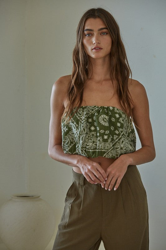 Olive bandana tube top (final sale)