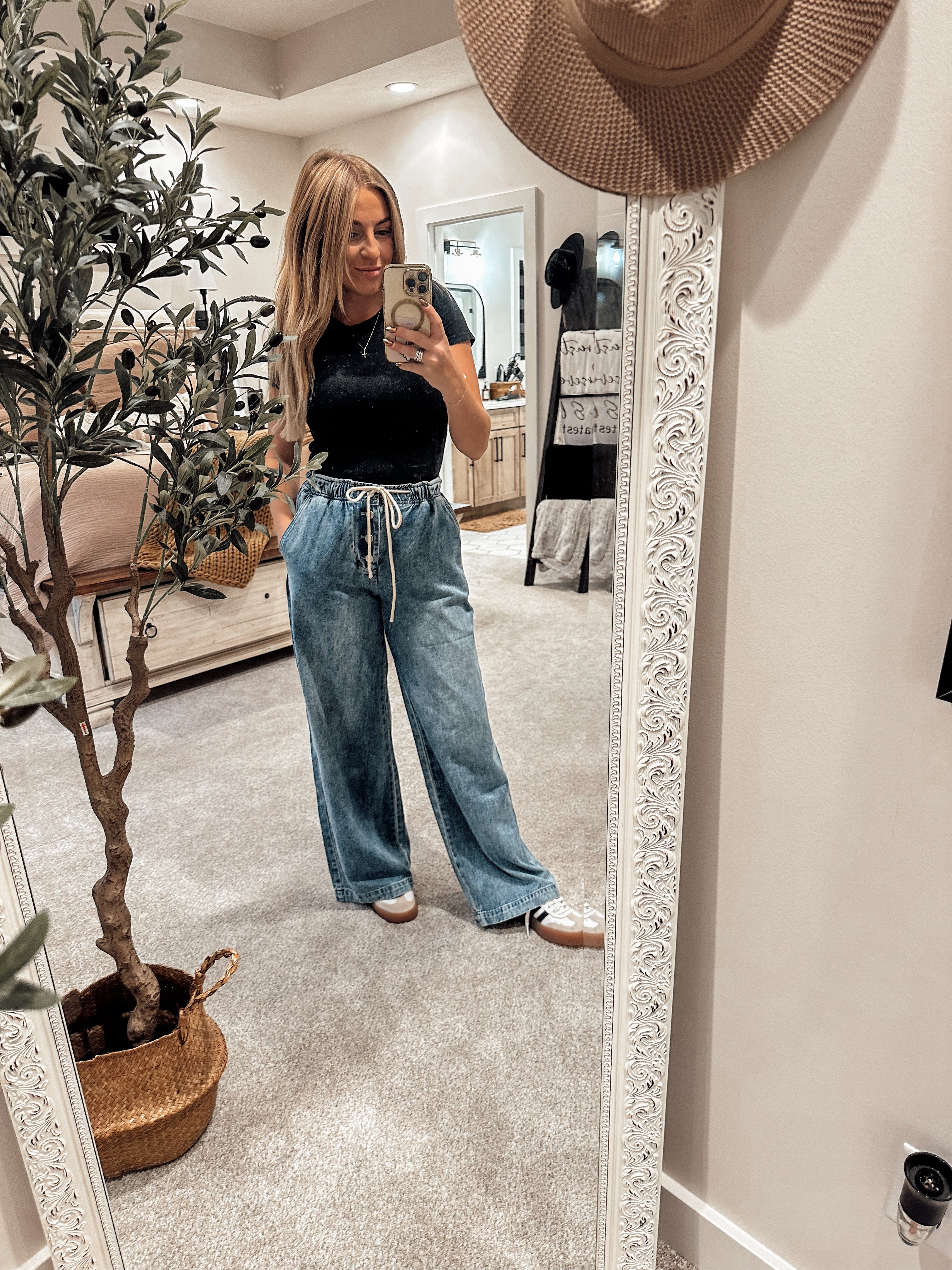 Cozy girl denim drawstring pants